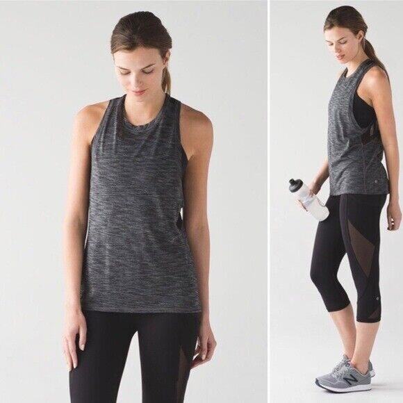 Lululemon Tops - Lululemon Work The Circuit Tank with Bra Sheer Back Black Heather Gray Size 6